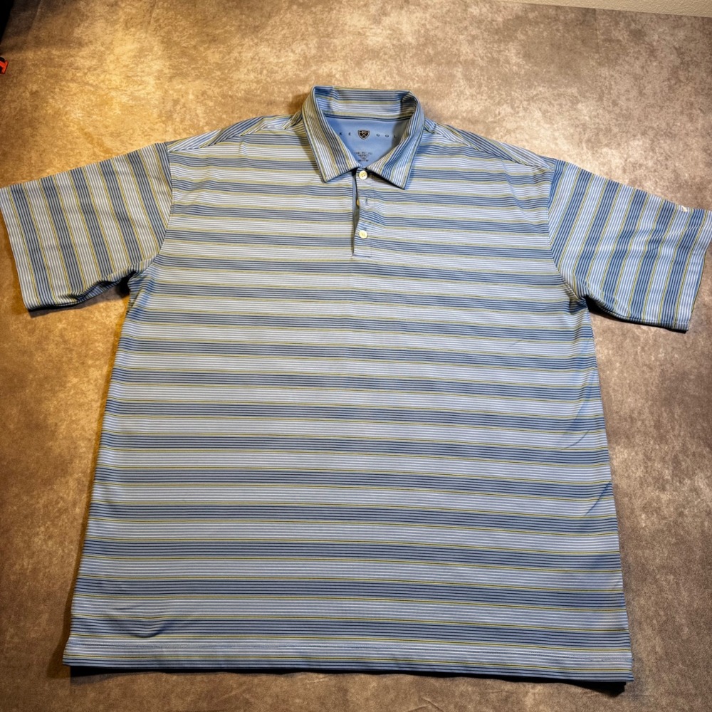 Nike Golf Mens XL Dri-FIT UV Striped Polo Shirt Blue Yellow Black RN 56323 - Picture 2 of 8
